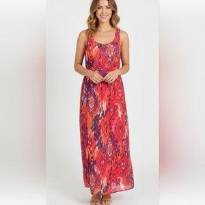 CHARMING CHARLIE maxi dress ikat multicolored watercolor pattern size M @i